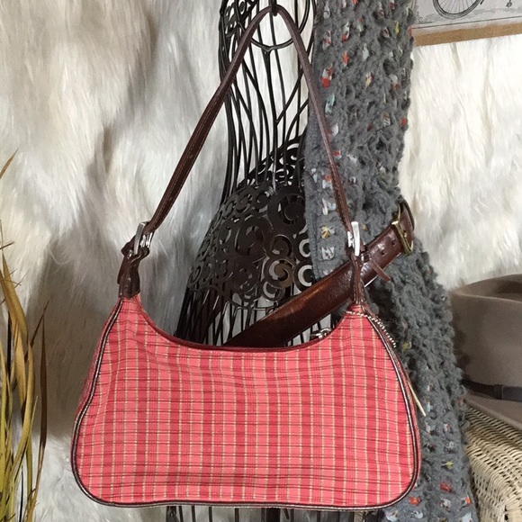 Cynthia Hart Clutch Red Khaki Plaid Brown Leather - Picture 4 of 8